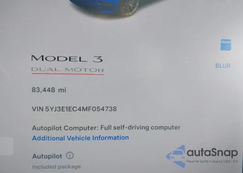 2021 Tesla Model 3 Performance Dual Motor All-Wheel Drive from USA, damaged, VIN 5YJ3E1EC4MF054738